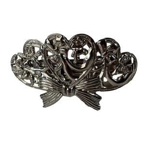 Vintage Silver Tone Hair Hearts & Bows Clip Korea